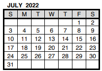 District School Academic Calendar for Harwood Middle School for July 2022
