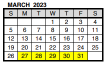 District School Academic Calendar for Evs Juvenile Correctional Fac for March 2023