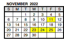 District School Academic Calendar for Evening School for November 2022