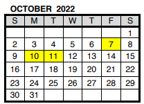 District School Academic Calendar for Cynthia Heights Elem Sch for October 2022