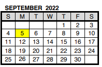 District School Academic Calendar for North High School for September 2022