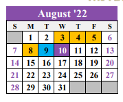 District School Academic Calendar for E Ray Elementary for August 2022