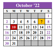 District School Academic Calendar for Tarrant County Jjaep School for October 2022