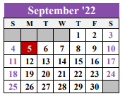 District School Academic Calendar for Tarrant County Jjaep School for September 2022
