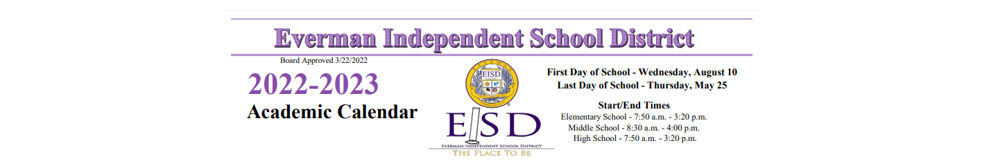 District School Academic Calendar for E Ray Elementary