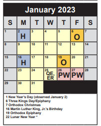 District School Academic Calendar for Weyanoke ELEM. for January 2023