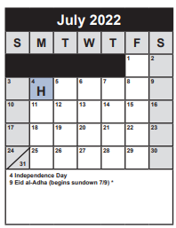 District School Academic Calendar for Rolling Valley ELEM. for July 2022