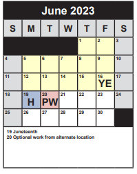 District School Academic Calendar for Woodson Adult High School for June 2023