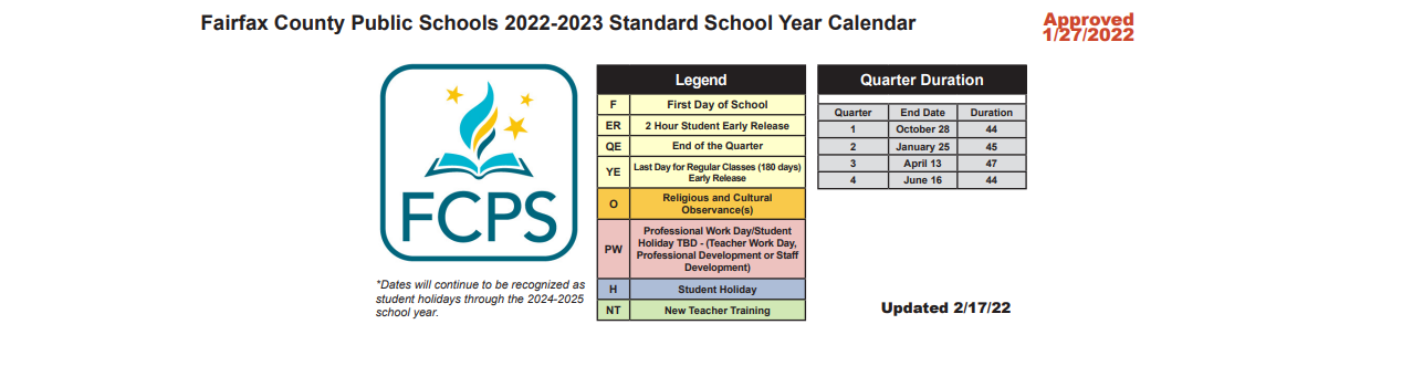 District School Academic Calendar Key for Oakton High