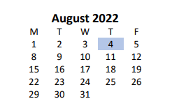 District School Academic Calendar for Fayette Elementary School for August 2022