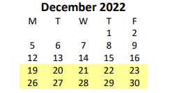 District School Academic Calendar for Evening School for December 2022