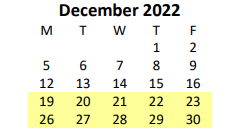 District School Academic Calendar for Lexington Day Treatment Center for December 2022