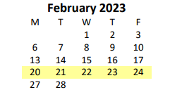 District School Academic Calendar for Jessie M Clark Middle School for February 2023