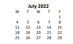District School Academic Calendar for Southern Middle School for July 2022