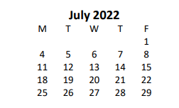 District School Academic Calendar for Tates Creek Elementary School for July 2022