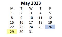 District School Academic Calendar for Jessie M Clark Middle School for May 2023