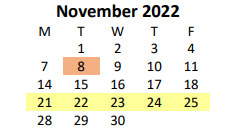 District School Academic Calendar for Booker T Washington Academy Elementary for November 2022