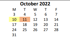 District School Academic Calendar for Braelinn Elementary School for October 2022