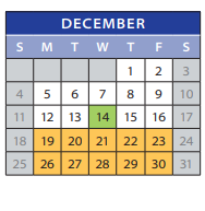 District School Academic Calendar for Employment Transition Program for December 2022