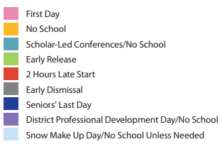 District School Academic Calendar Legend for Employment Transition Program