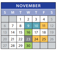 District School Academic Calendar for Employment Transition Program for November 2022