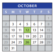 District School Academic Calendar for Sequoyah Middle School for October 2022
