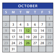 District School Academic Calendar for Employment Transition Program for October 2022