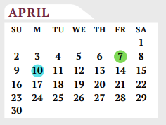 District School Academic Calendar for Wilson Co J J A E P for April 2023