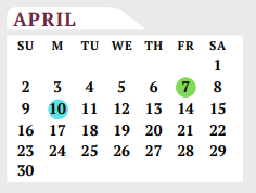 District School Academic Calendar for Early Childhood Ctr for April 2023