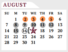 District School Academic Calendar for Early Childhood Ctr for August 2022