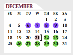 District School Academic Calendar for Early Childhood Ctr for December 2022