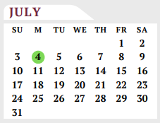 District School Academic Calendar for Wilson Co J J A E P for July 2022