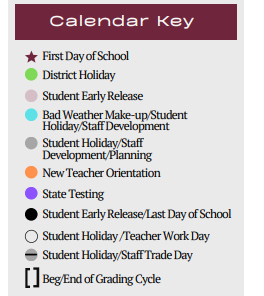 District School Academic Calendar Legend for Early Childhood Ctr