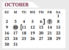 District School Academic Calendar for Early Childhood Ctr for October 2022
