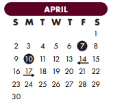 District School Academic Calendar for Nueces Co J J A E P for April 2023