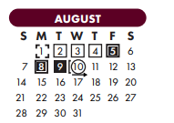 District School Academic Calendar for Nueces Co J J A E P for August 2022