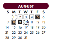 District School Academic Calendar for Early Childhood Center for August 2022