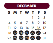 District School Academic Calendar for Flour Bluff Primary for December 2022