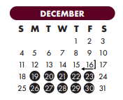 District School Academic Calendar for Early Childhood Center for December 2022