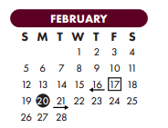 District School Academic Calendar for Nueces Co J J A E P for February 2023