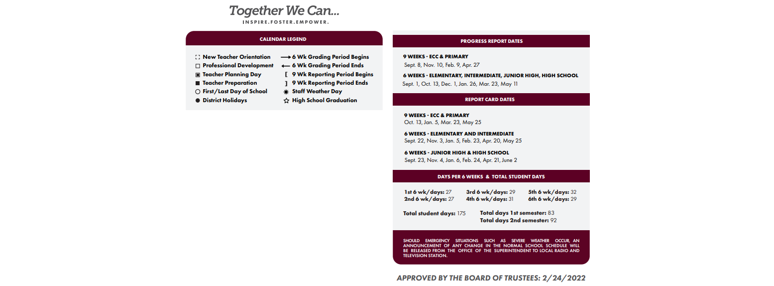 District School Academic Calendar Key for Flour Bluff Intermediate