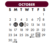 District School Academic Calendar for Flour Bluff J H for October 2022