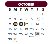 District School Academic Calendar for Early Childhood Center for October 2022