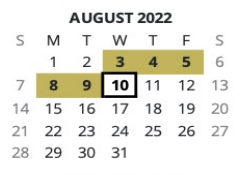 District School Academic Calendar for Cave Spring Elementary School for August 2022