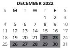 District School Academic Calendar for Model 9-12 High School for December 2022