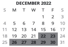 District School Academic Calendar for James D Adams Middle School for December 2022