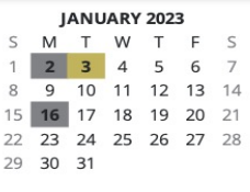 District School Academic Calendar for Model Middle School for January 2023