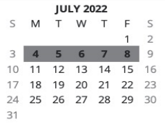 District School Academic Calendar for James A Duff Elementary School for July 2022