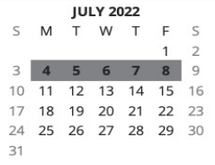 District School Academic Calendar for May Valley Elementary School for July 2022