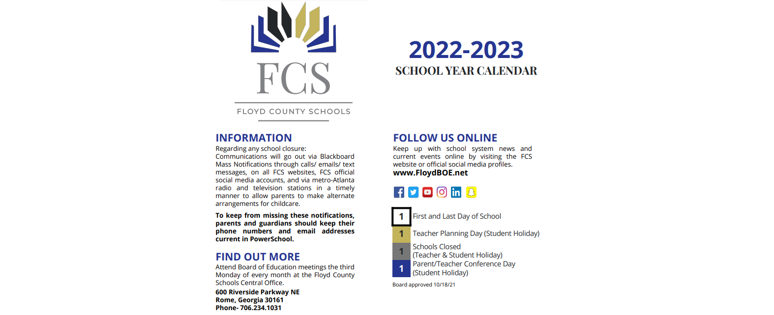 District School Academic Calendar Key for Coosa Middle School